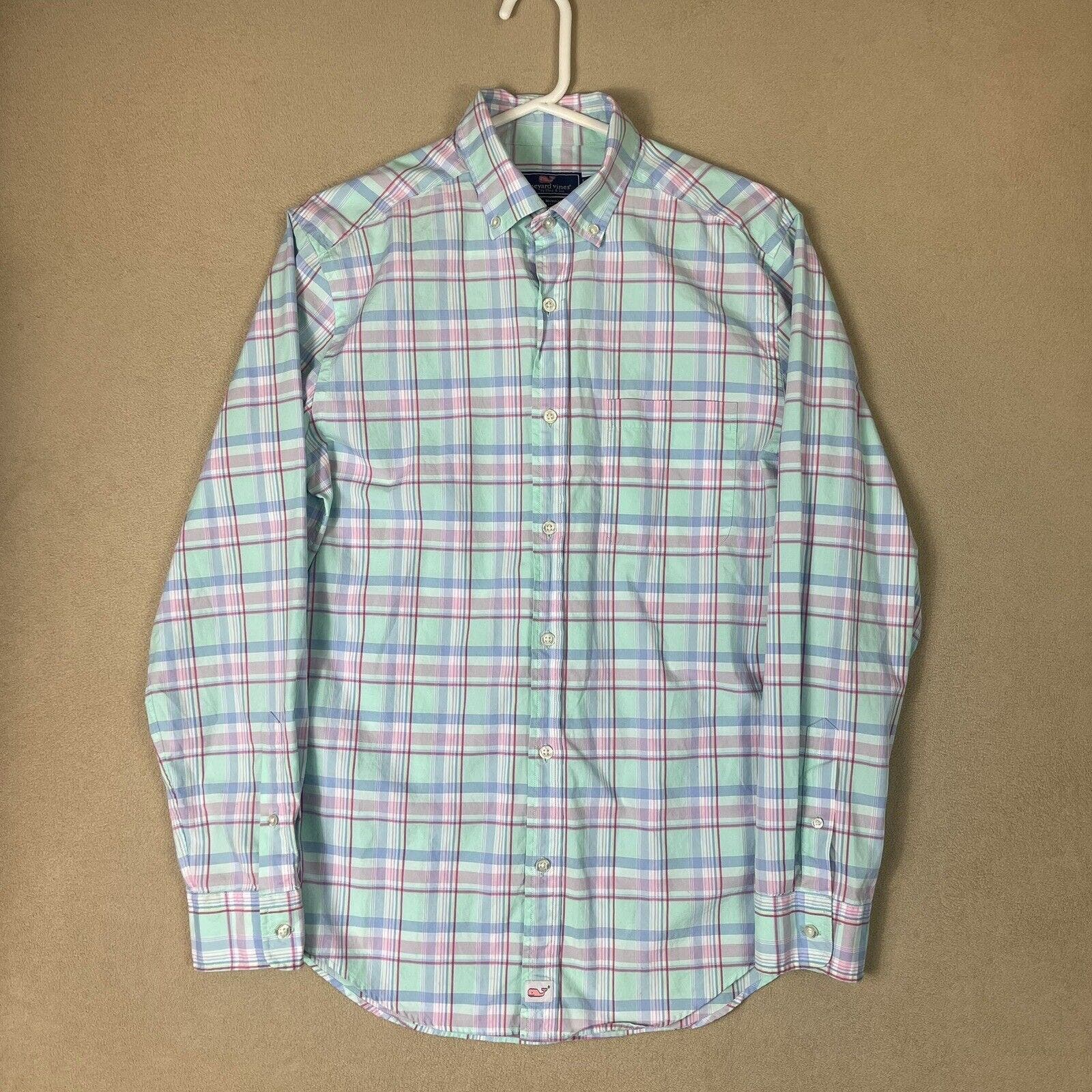 Vineyard Vines Shirt Mens Small Green Red Blue Plaid Murray Button Down Adult